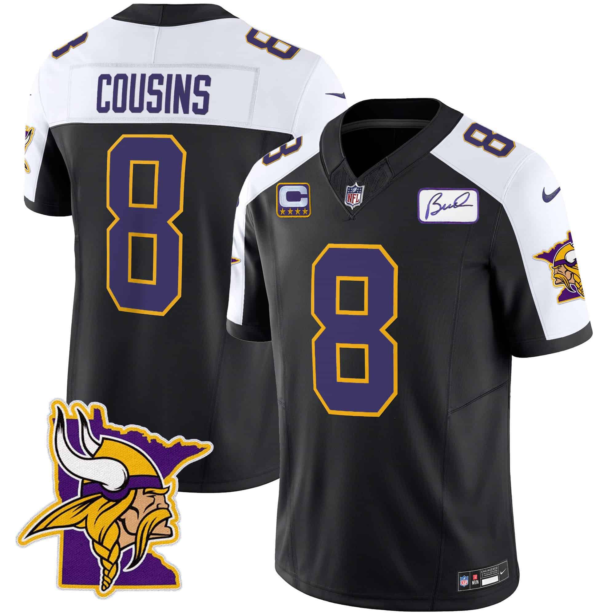 Men Minnesota Vikings 8 Cousins Black 2024 Nike Patch Classic Limited NFL Jersey